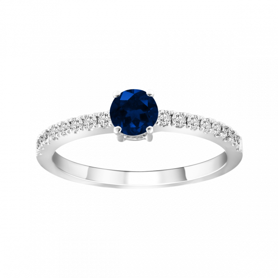 Anel de safira e diamantes ouro branco