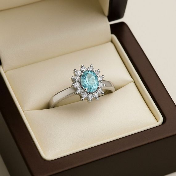 Anillo de aguamarina y diamantes Ibague estuche