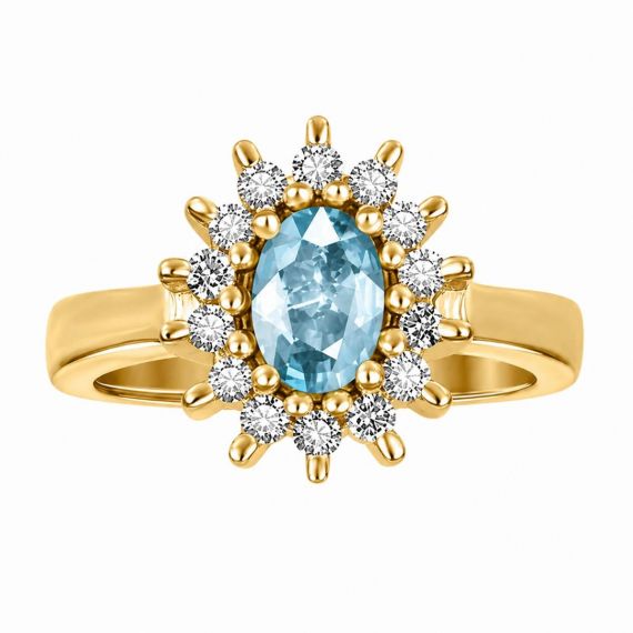 Anillo de aguamarina y diamantes oro amarillo