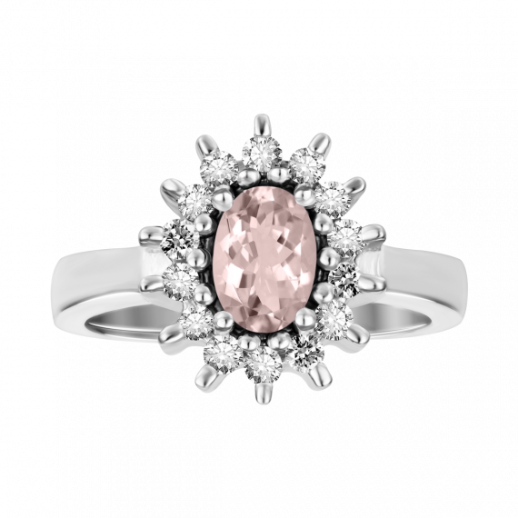 Anillo de morganita y diamantes en oro blanco