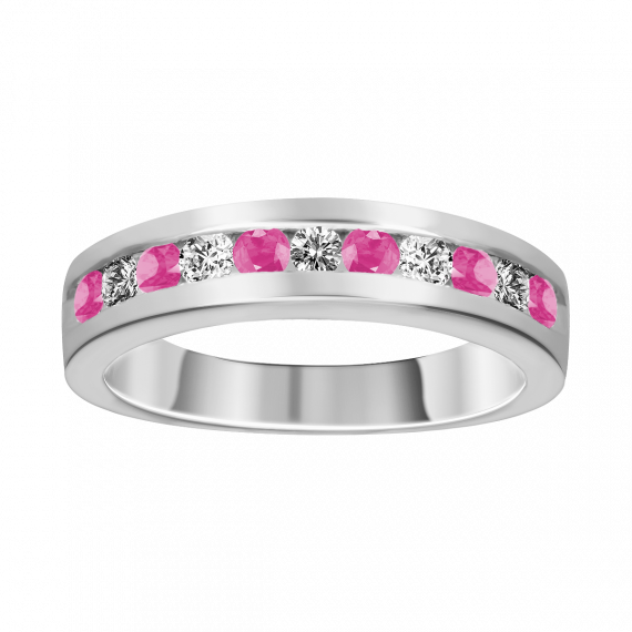 Anillo de zafiro rosa y diamantes oro blanco