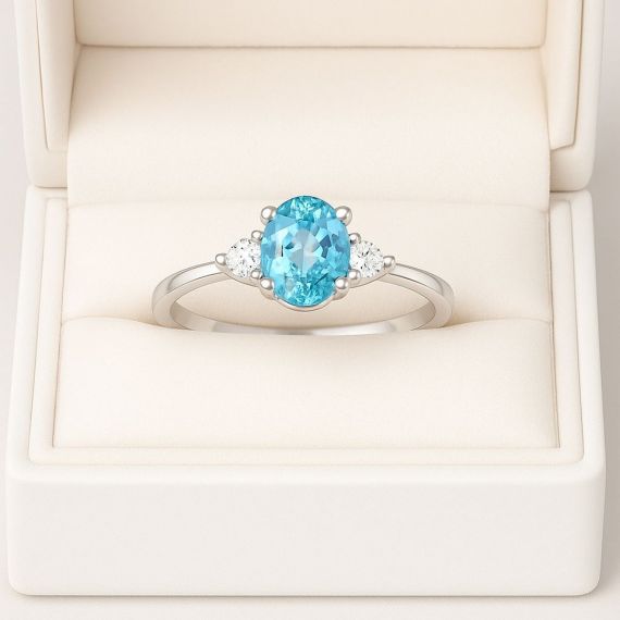 Anillo de aguamarina y diamantes Luxemburgo  estuche