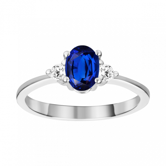 Anel de safira e diamantes ouro branco