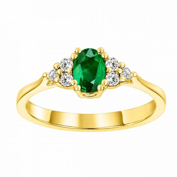 Anillo de esmeralda y diamantes Madrás oro amarillo