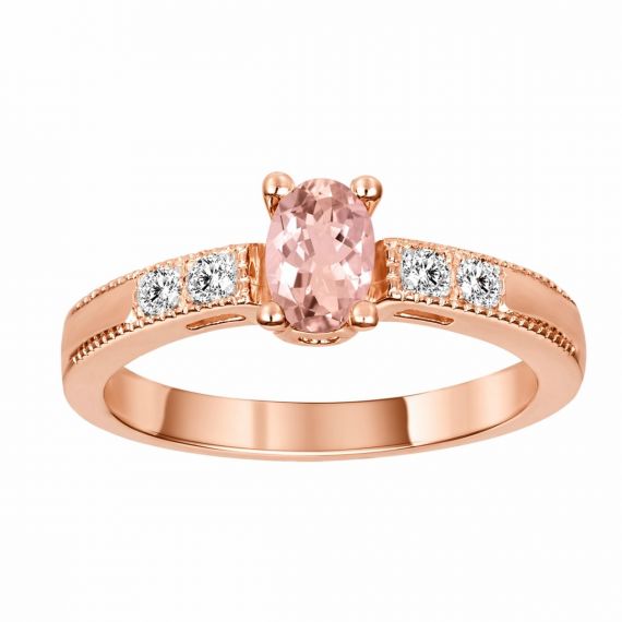 Anillo de morganita y diamantes Medellin oro rosa