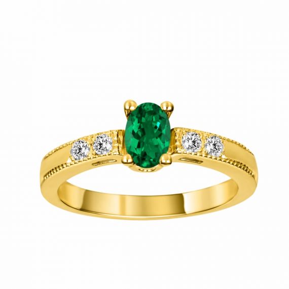 Anillo de esmeralda y diamantes Medellin oro amarillo