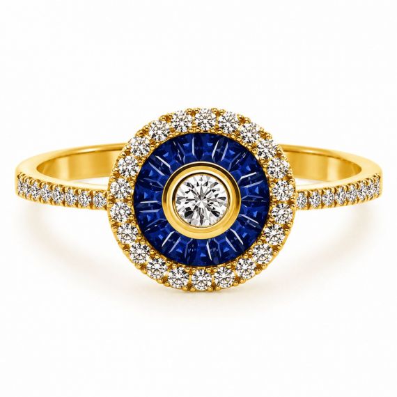 Anillo de zafiro y diamantes OJO de perdiz oro amarillo