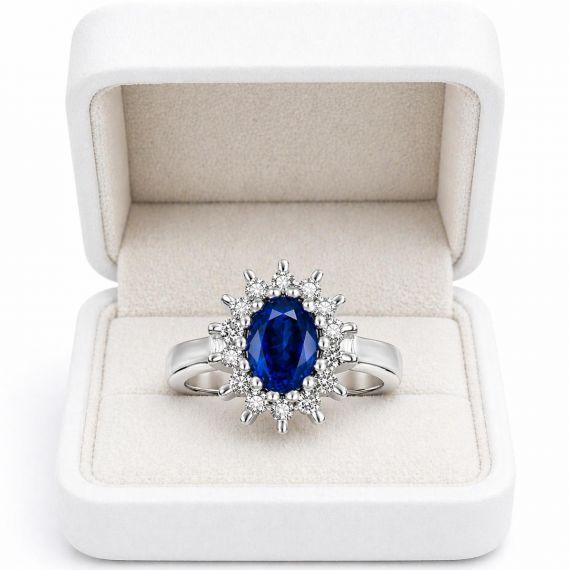 Anillo de zafiro y diamantes Ibague estuche