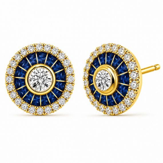 Pendientes de zafiro y diamantes Ojo de Perdiz oro amarillo