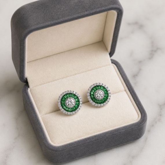 Pendientes de granate verde y diamantes Ojo de Perdiz estuche
