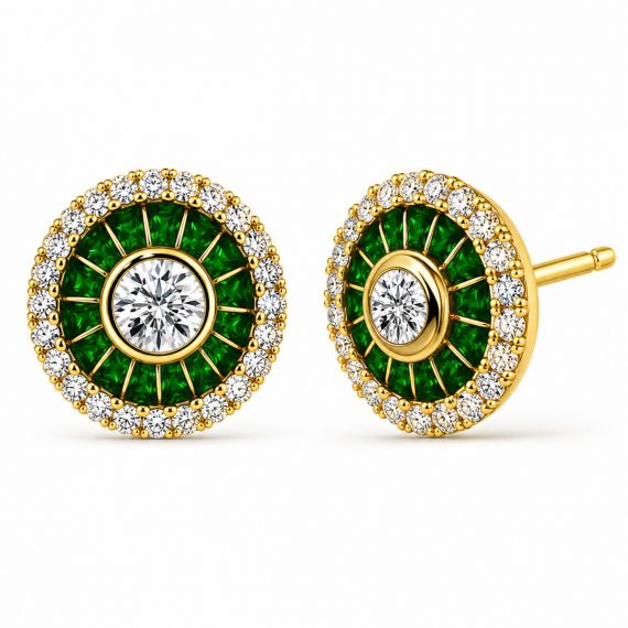 Pendientes de granate verde y diamantes Ojo de Perdiz oro amarillo