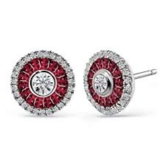 Pendientes de rubí y diamantes Ojo de perdiz