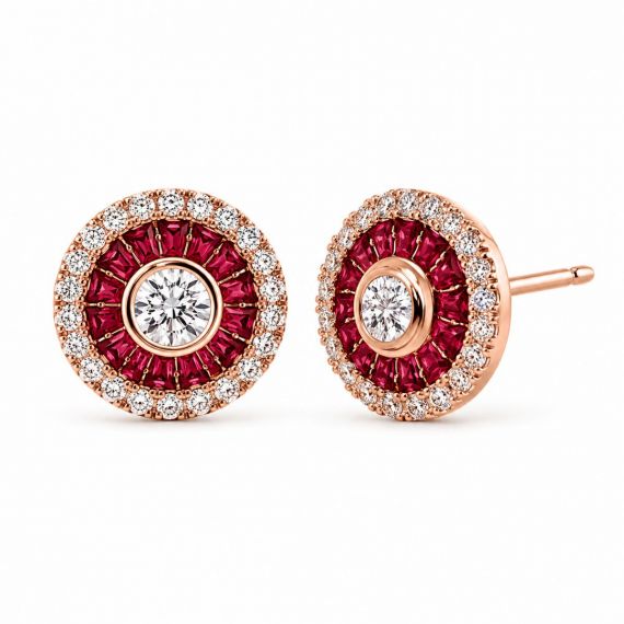 Pendientes de rubí y diamantes Ojo de perdiz oro rosa