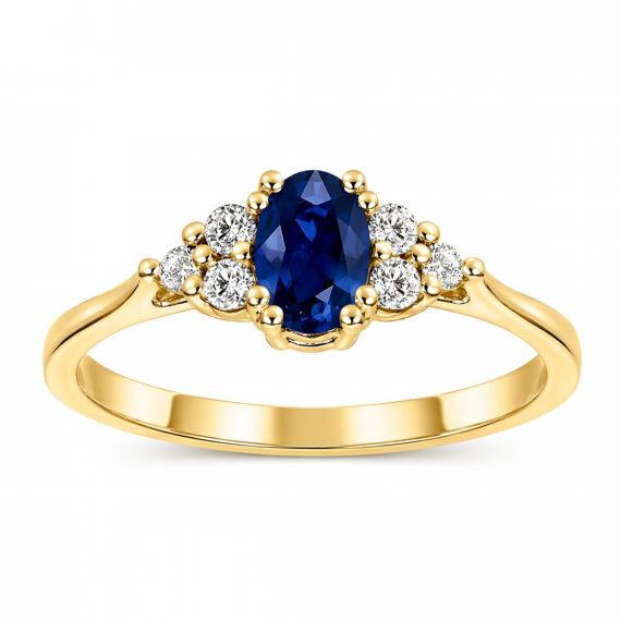 Anillo de zafiro y diamantes Madrás oro amarillo